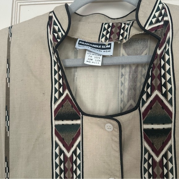 Panhandle Slim Shirt Vintage Western Aztec Brown & Tan Button Up Cotton Size XL - Picture 6 of 11
